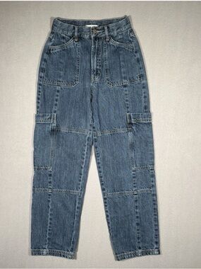BDG High Rise Baggy Jeans Women's 24 Cargo Blue Carpenter Medium Wash Denim